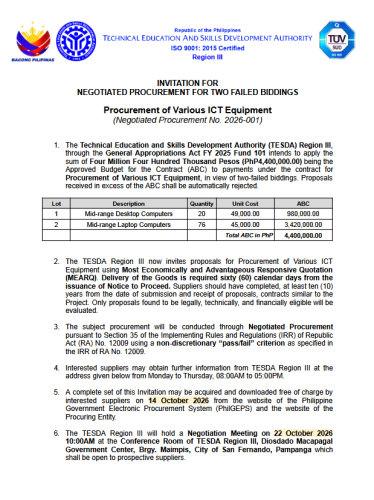 INVITATION FOR NEGOTIATED PROCUREMENT